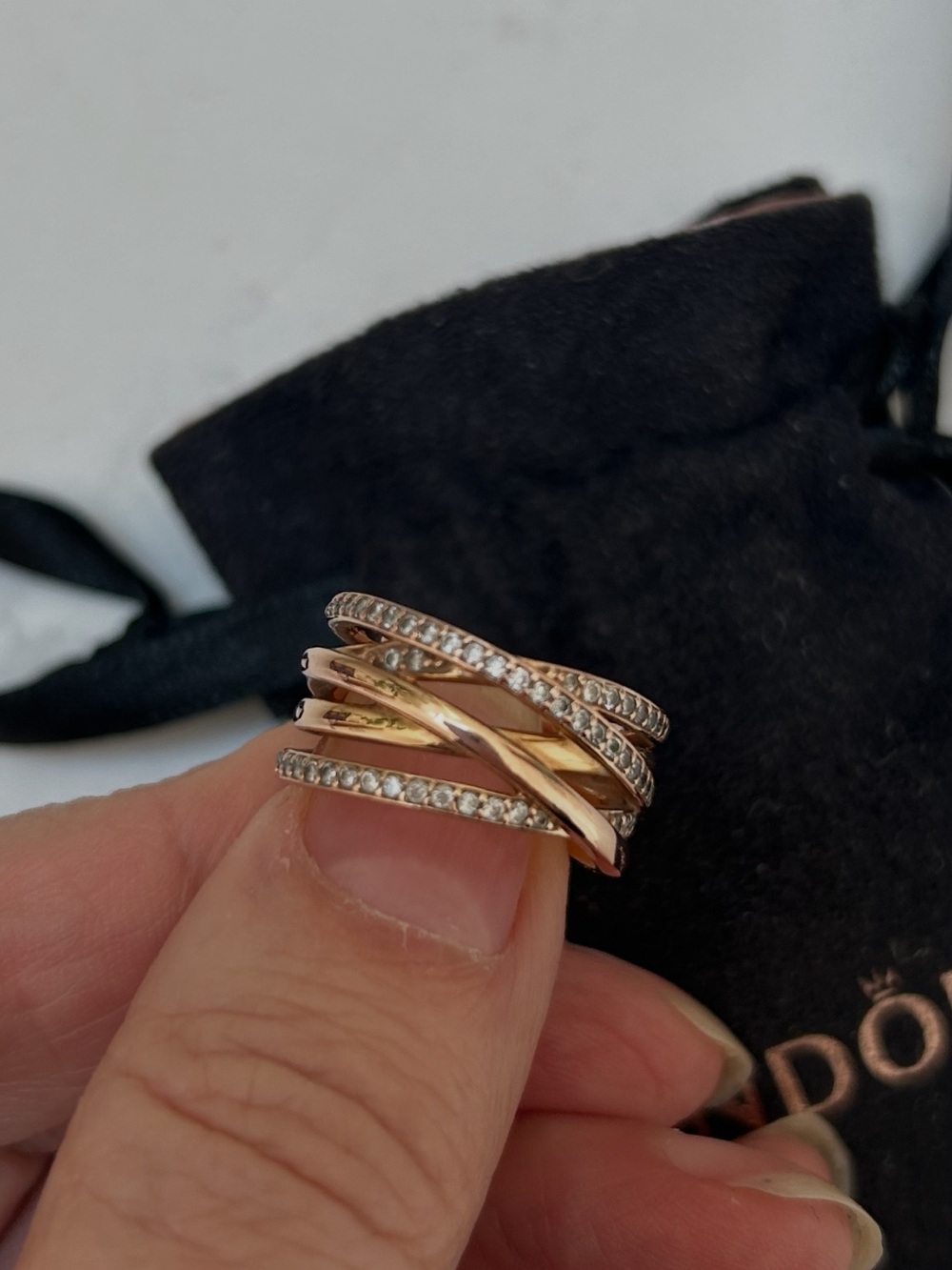 Pandora sparkling and polished lines ring, size 7, rose gold. - Picture 3 of 3